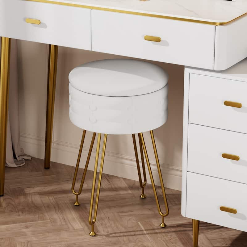 VECELO 18.5"H Multi-Functional Velvet Vanity Stool Tufted Small Vanity Chair with Metal Legs Convertible Storage End Table