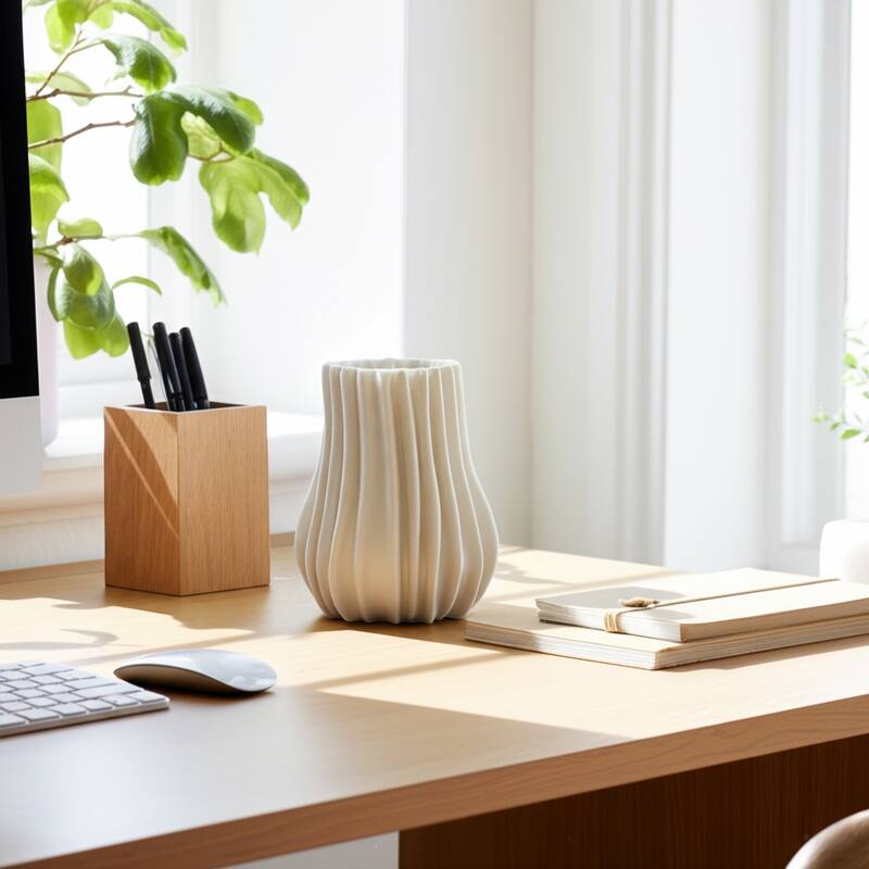 Porcelain Decorative Vase with Sculptural Rippled Design and Textured Contours