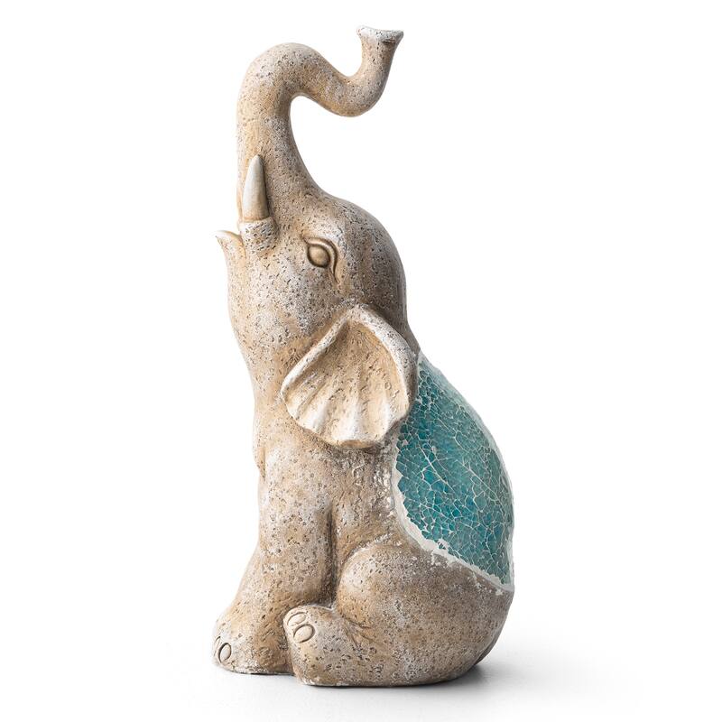 Glitzhome Faux Granite Mosaic Sitting Elephant Sea Horse Mermaid Garden Statue Ocean Figurine - Single Sitting Elephant