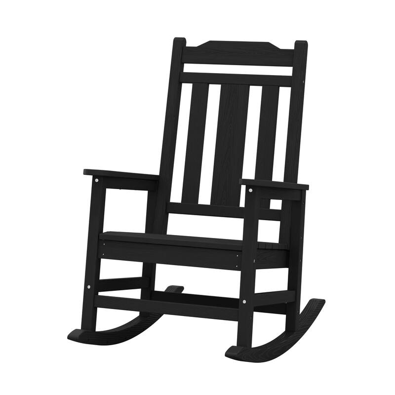 Outdoor Patio HDPE Rocking Chiar, Extra Wide Seat & Backrest - Black