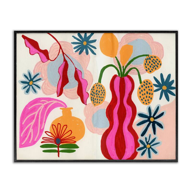 Stupell Eclectic Mod Flower Vases Framed Giclee Art Design By Suzanne Allard - 30 x 24 - Black