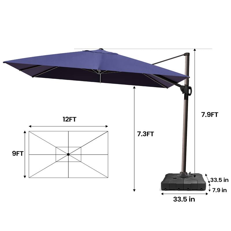 Pellebant Outdoor Patio 9 FT x 12 FT Cantilever-Offset Umbrella with Base