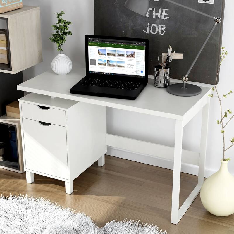 Writing Desk 47 Inch - Modern Computer Study Table for Home Office - White Finish