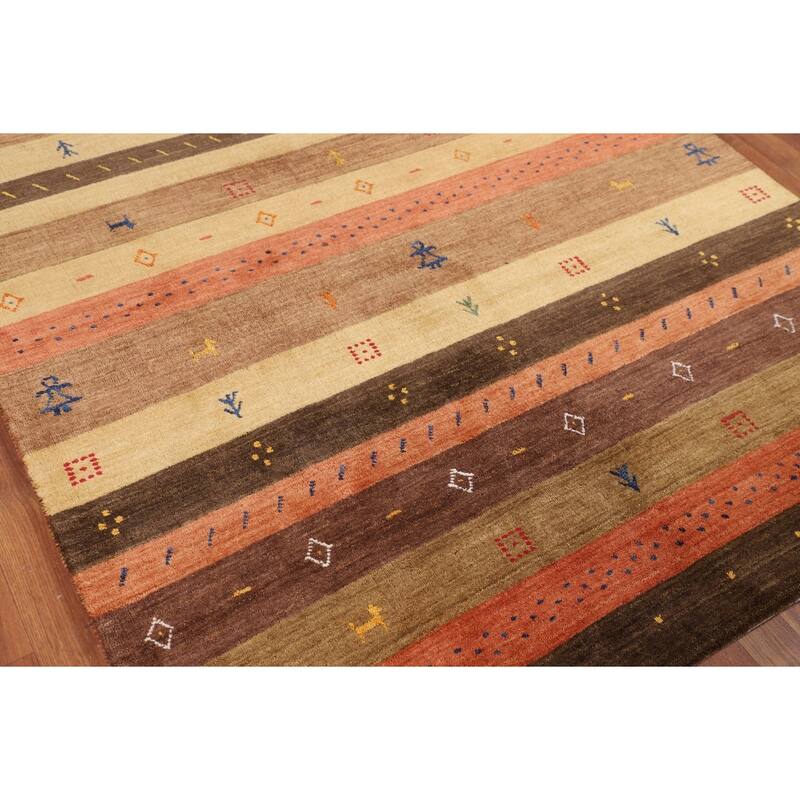 Striped Tribal Gabbeh Indian Area Rug Handmade Oriental Wool Carpet - 5'3"x 7'10"