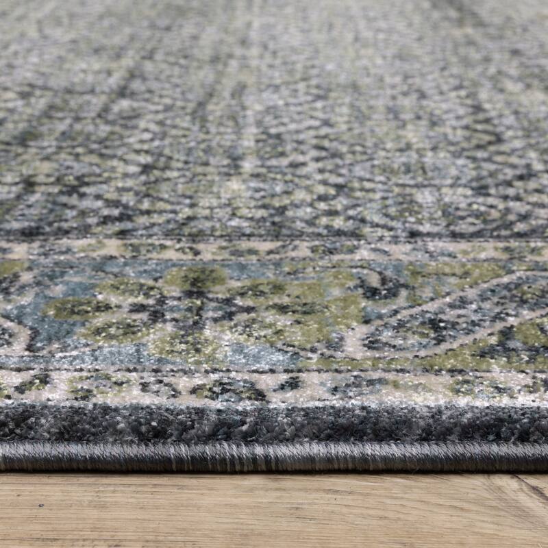 Esme Vintage Panel Medallion Blue/ Green Area Rug