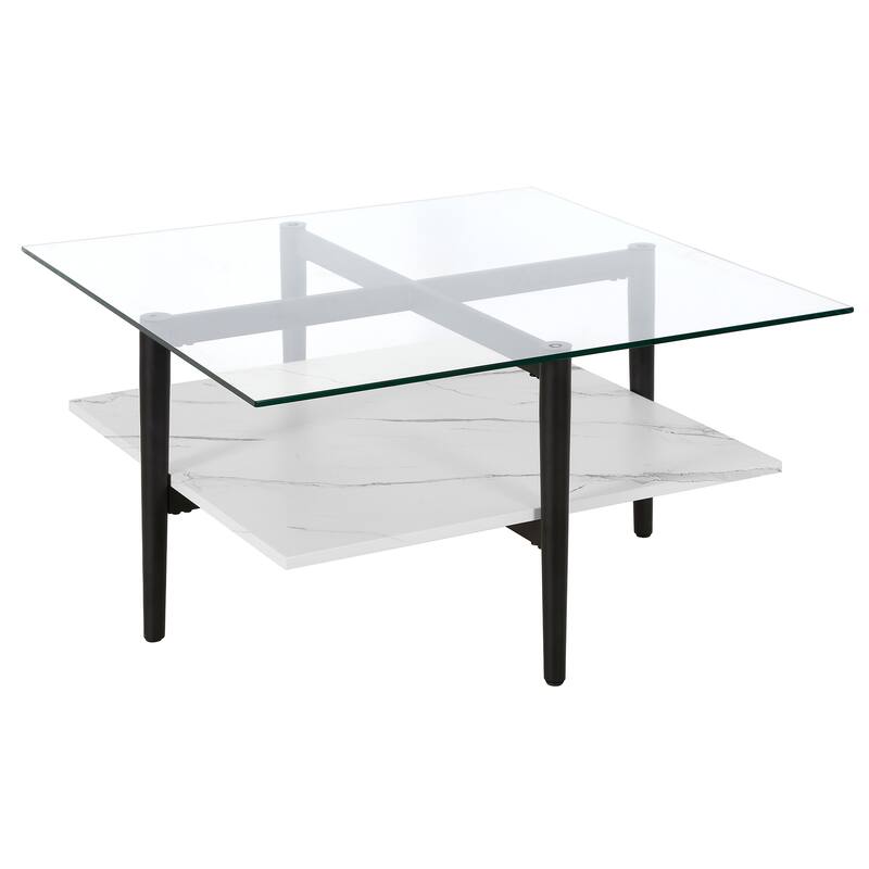 Otto 32" Wide Square Coffee Table with Faux Marble Shelf