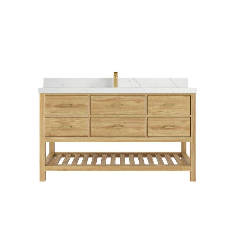 Willow Collections 60 in. W x 22 in. D Parker Solid Teak Single Sink Bathroom Vanity with Countertop
