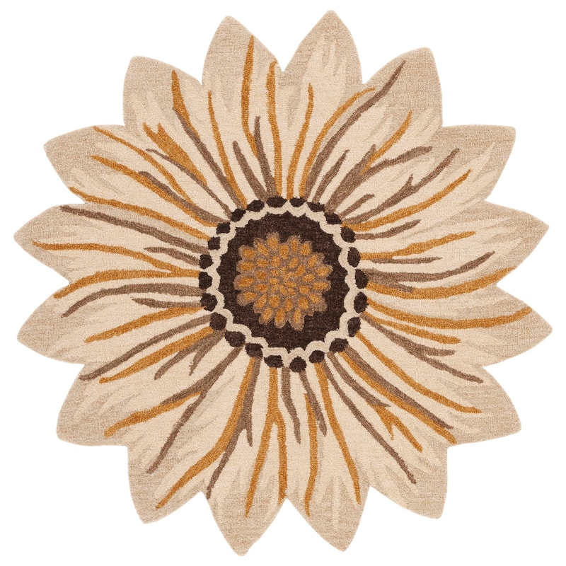 SAFAVIEH Handmade Novelty Lissy Floral Wool Rug - 3' Round - Gold/Beige