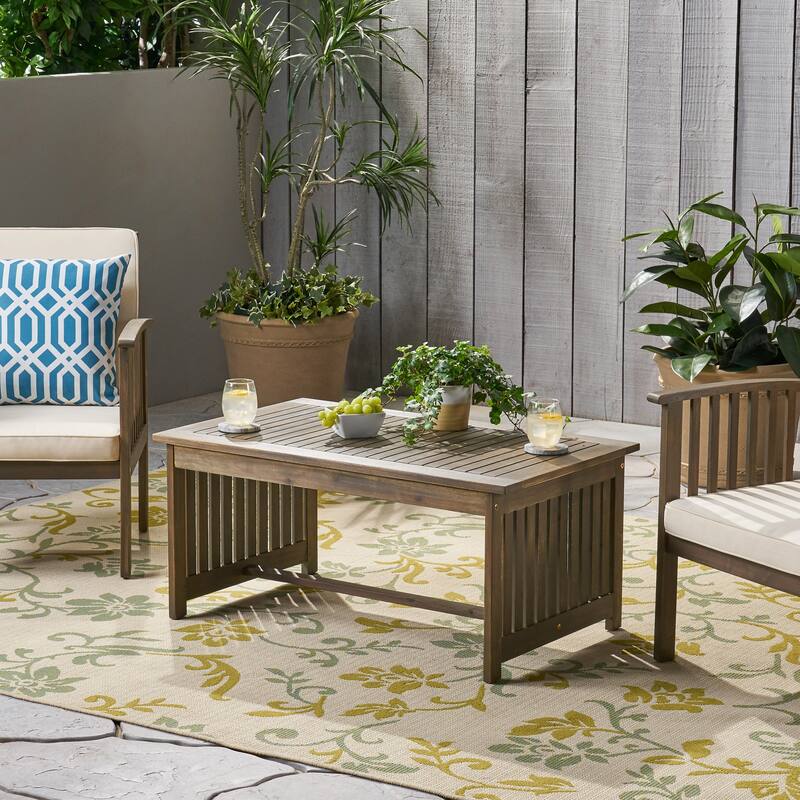 Roomfitters Solid Wood Outdoor Coffee Table, Patio Slatted Top with Slatted Sides
