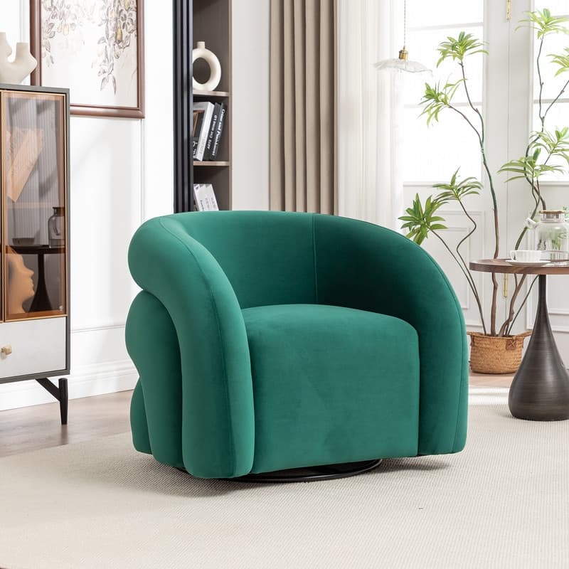 SEYNAR Modern Glam Velvet 360 Degree Swivel Accent Armchair with Tufted Back