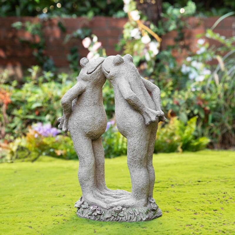 Glitzhome 15.25''H Resin Two Kissing Frog Statue