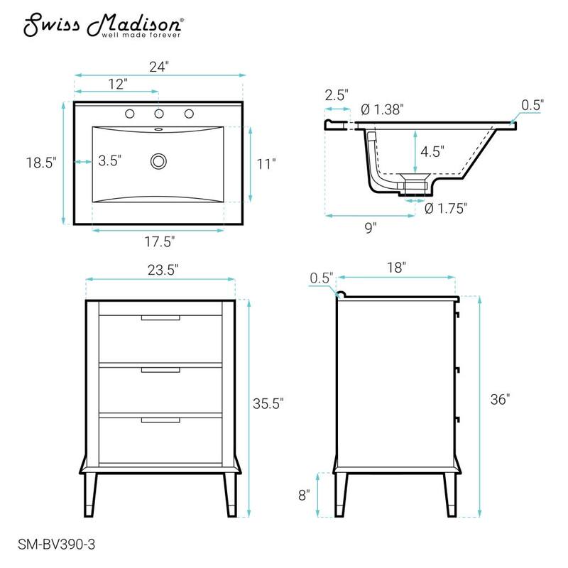 Swiss Madison SM-BV390-3 Hugo 24" Free Standing Single Basin Vanity
