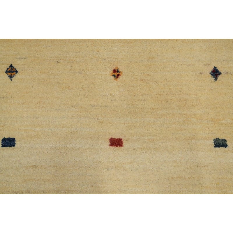 Hand Knotted Oriental 100% Wool Carpet Tribal Modern Beige & Ivories Gabbeh Area Rug - 5' 5'' X 2' 11''
