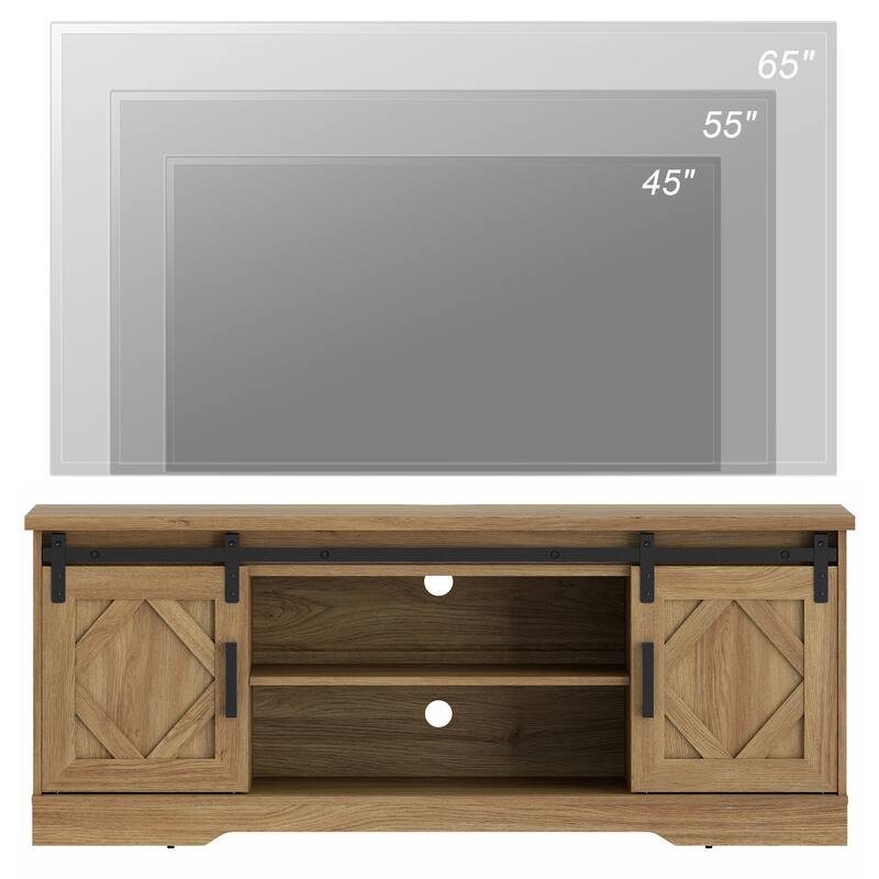 WAMPAT Sliding Barn Door 59-inch Wood TV Stand Storage Cabinet