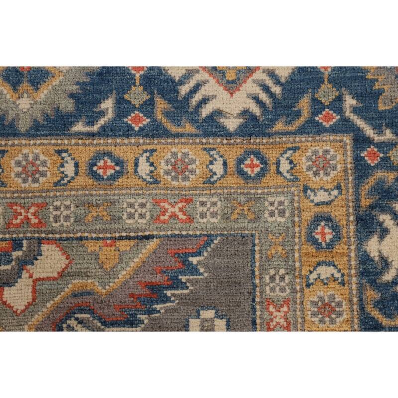 Hand Knotted Oriental 100% Wool Carpet Traditional Geometric Greys & Charcoal Kazak Area Rug - 9' 9'' X 6' 5''