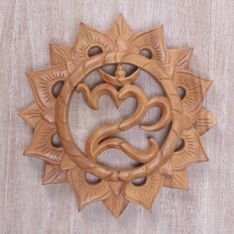 NOVICA Sunnyside Om, Wood relief panel