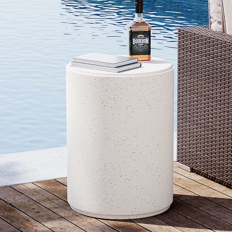 COSIEST Outdoor Black Concrete Side Table - Round White - 1PCS