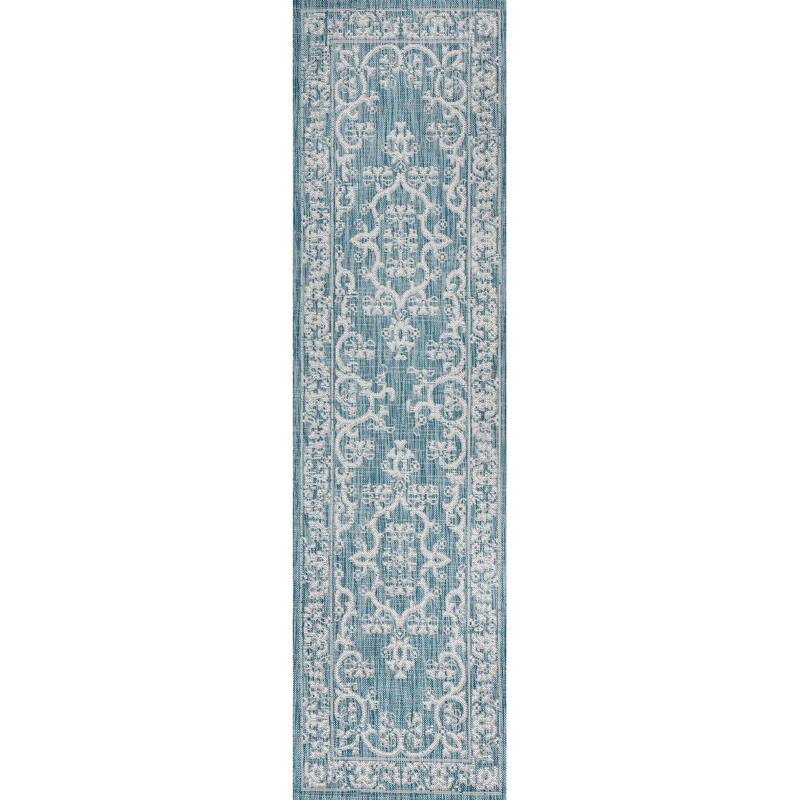 JONATHAN Y Tuscany Filigree Indoor/Outdoor Area Rug - 2 X 8 - Teal/Ivory