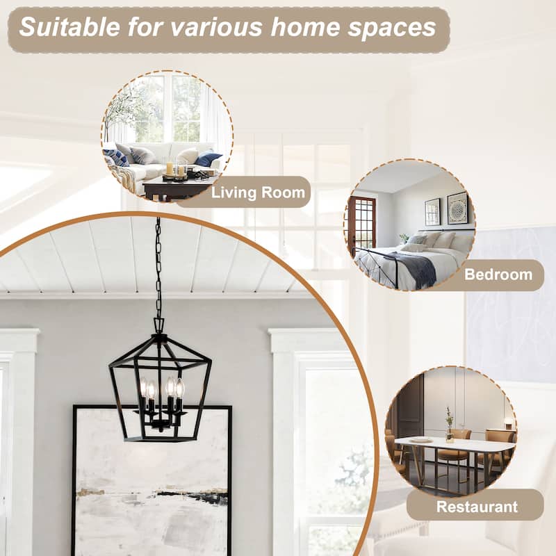 4-Light Metal Open Cage Lantern Chandelier - 12"x12"x18"