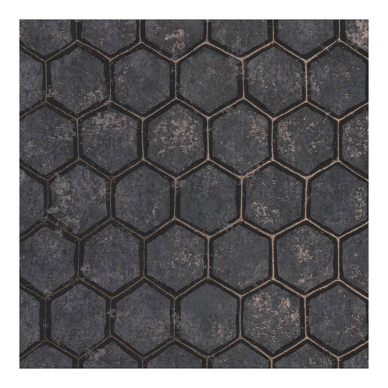 Brewster Starling Charcoal Honeycomb Wallpaper - 27.5 x 396 x 0.025