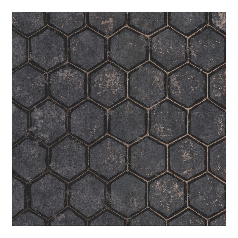Brewster Starling Charcoal Honeycomb Wallpaper - 27.5 x 396 x 0.025