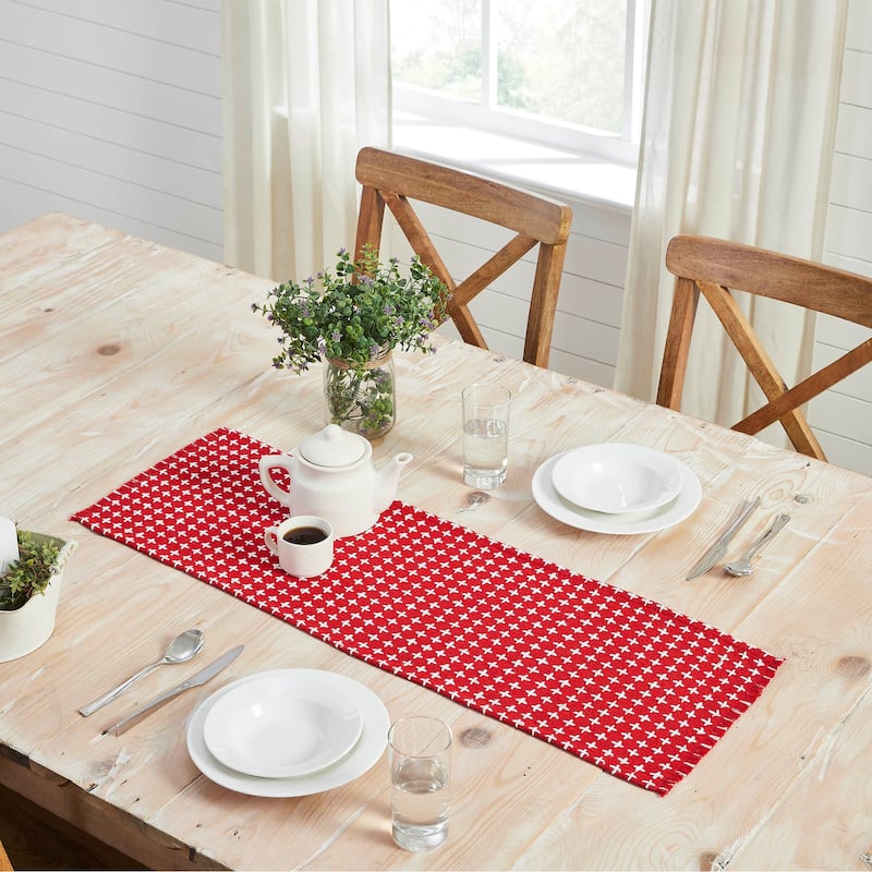 Gallen Red White Runner Fringed 12x36 - 12x36
