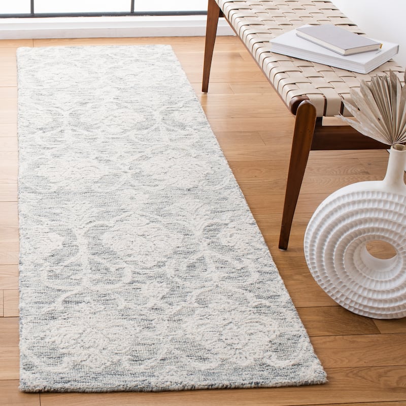 SAFAVIEH Handmade Metro Elixabete French Country Wool Rug - 2'3" x 8' Runner - Dark Grey/Ivory