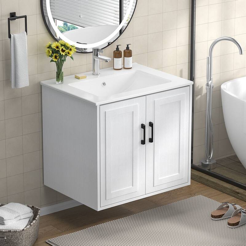 Anmytek 24'' Floating Bathroom Vanity Sink Combo Wall Mounted Cabinet with Soft Close Door