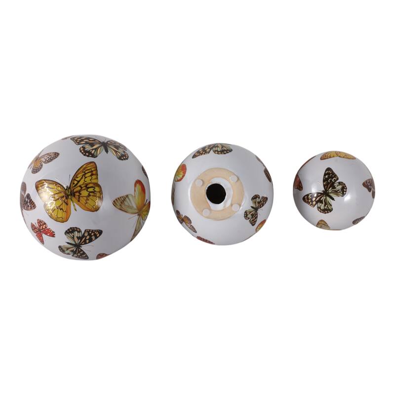 Ceramic Decorative Orbs Butterfly Print Design Home Decor (Set of 3) - 6" x 6" x 6"