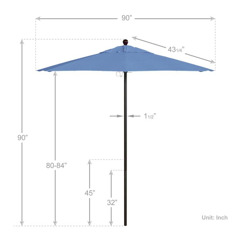 California Umbrella 7.5' Venture Series Patio Umbrella, Bronze Aluminum Pole Fiberglass Ribs Push Lift, Pacifica Pacific Blue