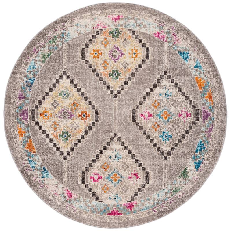 SAFAVIEH Madison Janell Boho Chic Rug - 6'7" Round - Grey/Beige