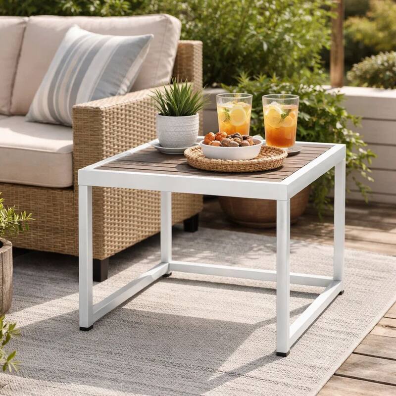 Kili 35 Inch Coffee Table, Gray Polyresin Top, Crisp White Aluminum Frame