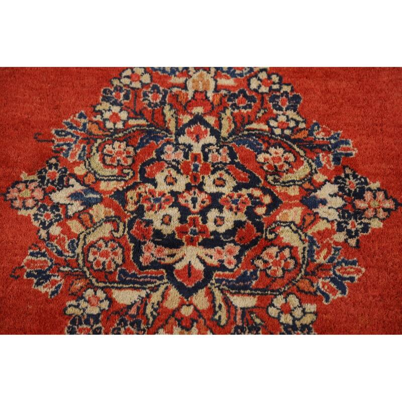 Orange Medallion Sarouk Persian Square Rug Handmade Wool Carpet - 5'1"x 5'2"