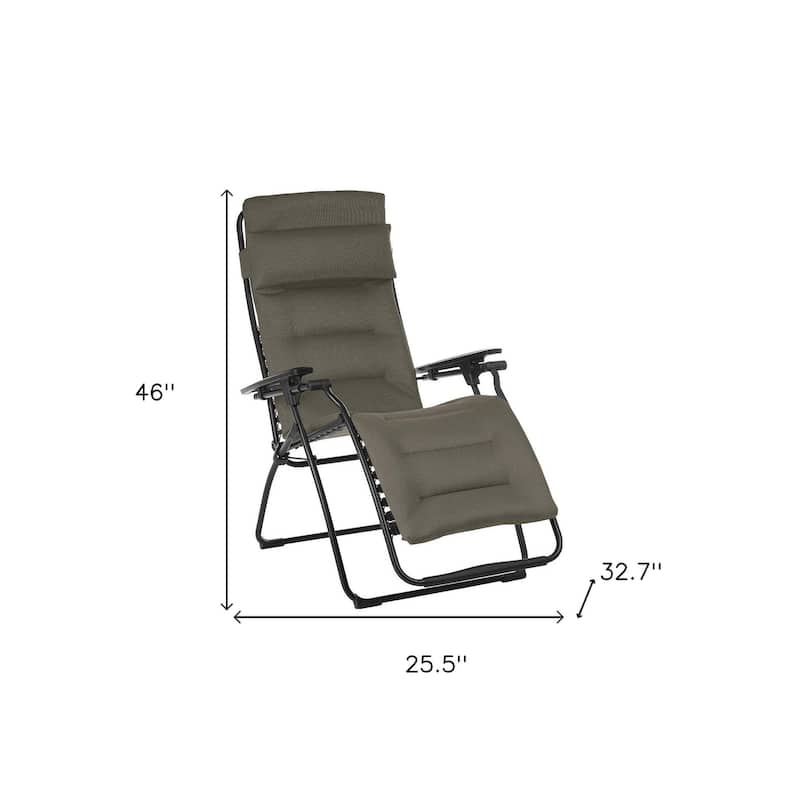 26" Gray Steel Outdoor Zero Gravity Chair with Gray Cushion