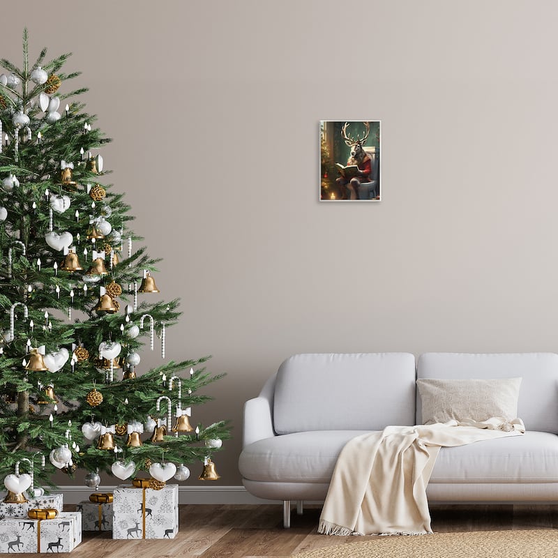 Stupell Reindeer in Festive Bathroom Wall Plaque Art Design By Jo Moulton