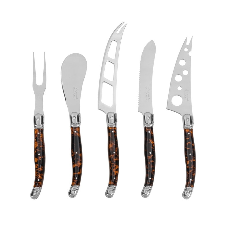 French Home 5-Piece Artisan Laguiole Cheese Knife Set with Tortoise Shell Handles