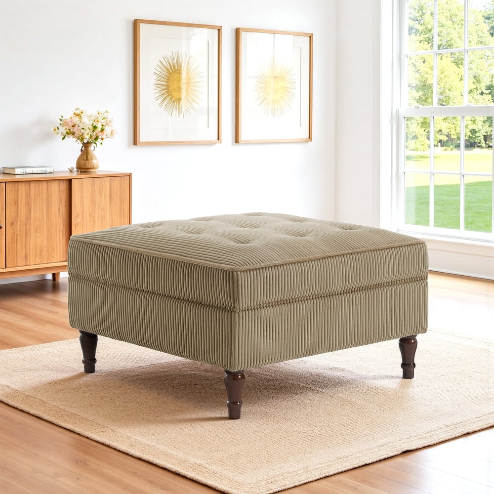 31.78" W Oversized Square Upholstered Storage Ottoman with Wooden Tray