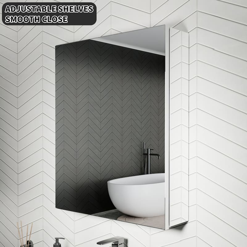 Modland Single Door Bathroom Medicine Cabinet with Mirror Adjustable Shelves,Recessed or Surface Mount