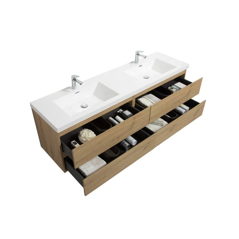 Alma-Pre 84 Inch Wall Mount Vanity with White Double Sink