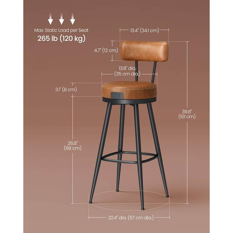 360 Swivel Bar Stools with Backrest and Steel Legs Footrest Perfect for Dining Room Set of 2