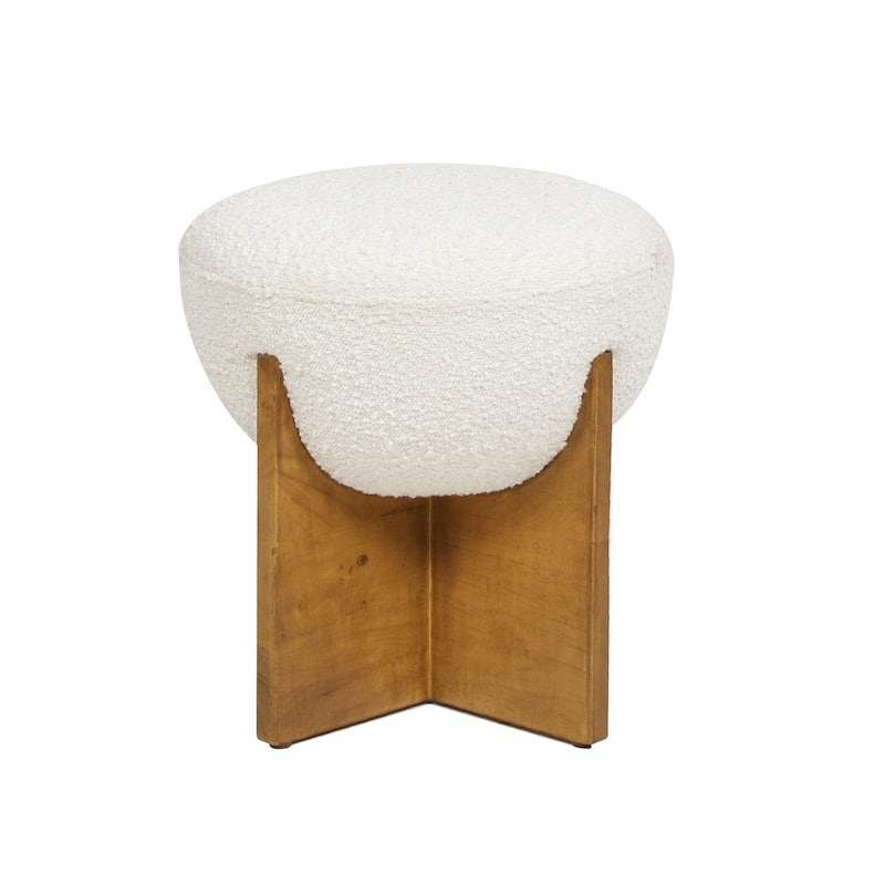 Bali 18.5" Hemisphere Boucle Ottoman with Wood Base