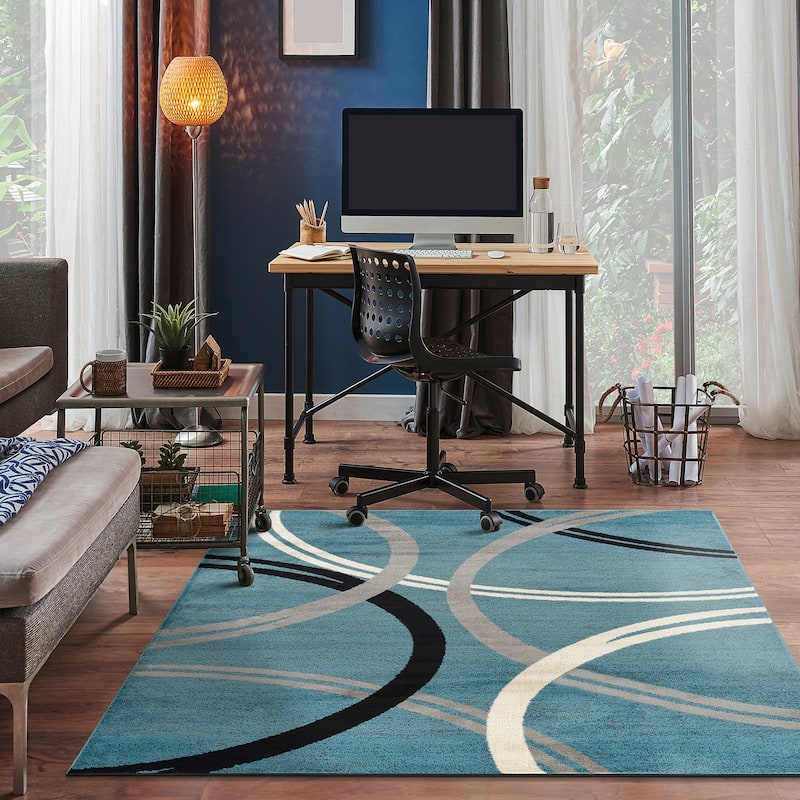 World Rug Gallery Contemporary Abstract Circles Design Area Rug - 6'6x"6'6" Sq - Blue