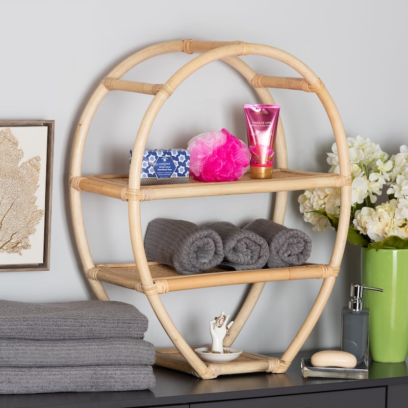 Ruana Bohemian Natural Brown Finished Rattan 3-Tier Display Shelf