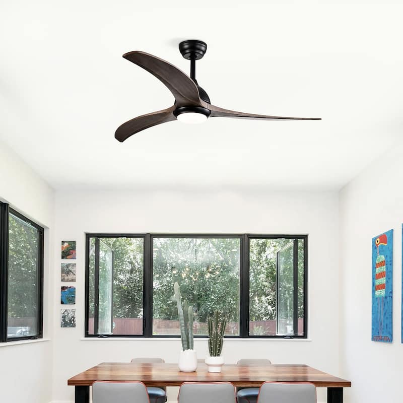 52"Ceiling Fan, Solid Wood Blades Ceiling Fan With Light with Remote Control,Noiseless Reversible Motor,6 Speed,3 Color