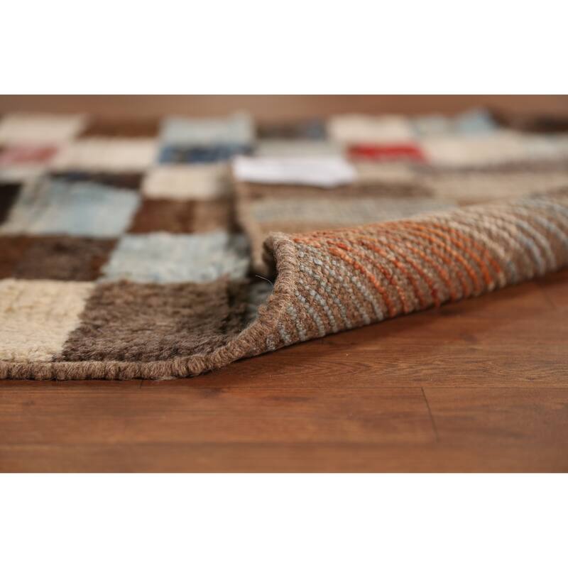 Checkered Moroccan Oriental Runner Rug Hand-Knotted Wool Carpet - 3'2" x 9'8"