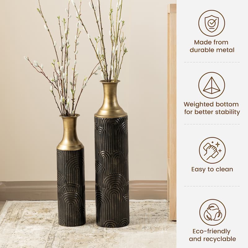 Glitzhome Set of 2 Modern White Black and Gold Metal Floor Vases Fall Thanksgiving Gifts
