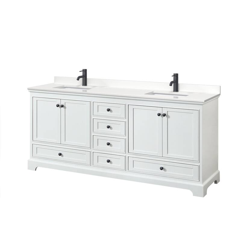 Wyndham Collection WCS202080D-QTZ-UNSMXX Deborah 80" Free Standing - White / White Quartz Top / Matte Black Hardware