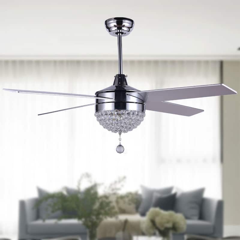 Belladepot 52" Modern Crystal Ceiling Fan with LED Light, Remote Control, Reversible - Chrome