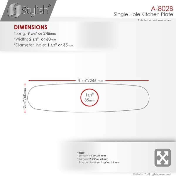 dimension image slide 0 of 2, STYLISH Single Hole Faucet Deck Plate Stainless Steel 9.75 inch