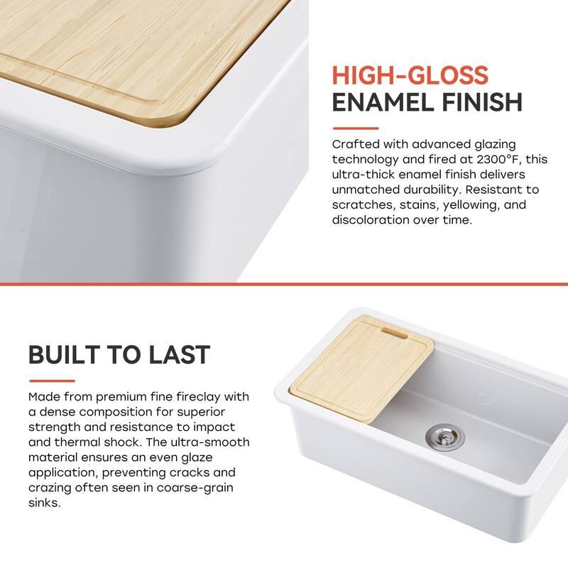 HOROW 33 in. White Ceramic Drop-In Kitchen Sink with Standard & Bottom Grid, Drain, Cutting Board